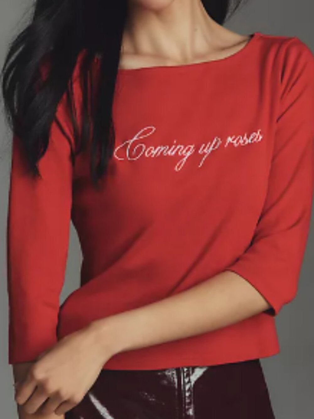 Anthropologie - Lisa Says Gah Nia Long-Sleeve Boat-Neck Top RED Roses